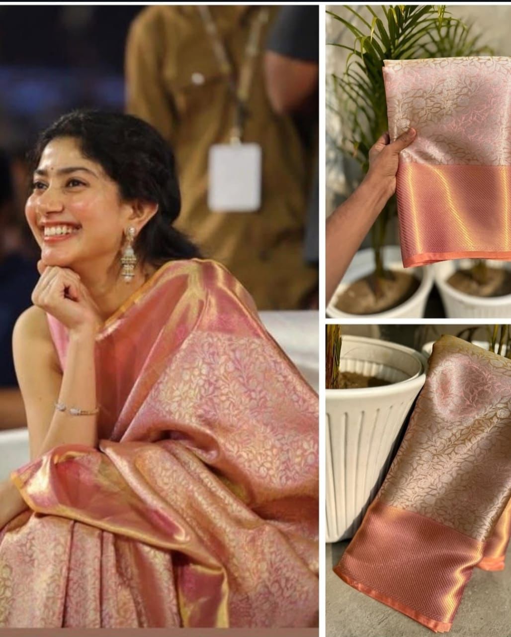 Sai Pallavi inspired Pink Banarasi Tissue Silk Saree - Alna Apparels