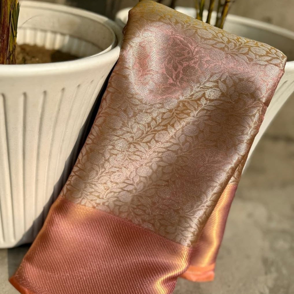 Sai Pallavi inspired Pink Banarasi Tissue Silk Saree - Alna Apparels