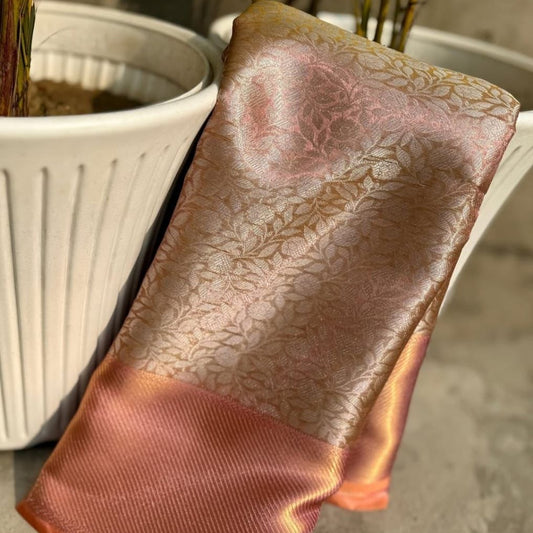 Sai Pallavi inspired Pink Banarasi Tissue Silk Saree