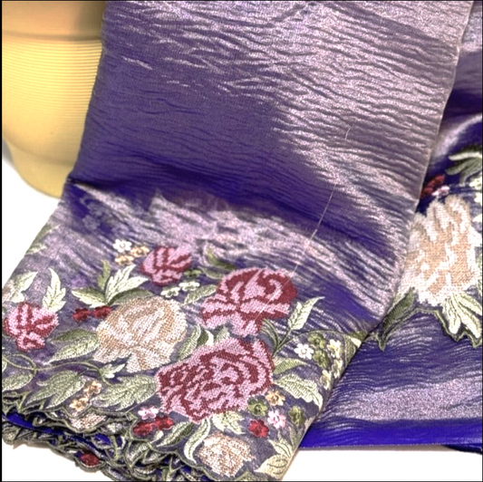Purple Banarasi Crush Tissue Embroidery Cutwork Saree Alna Apparels