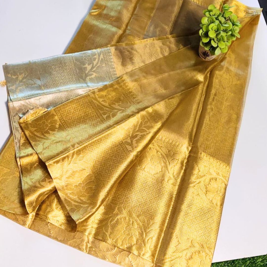 Golden Banarasi Tissue Silk Saree Alna Apparels