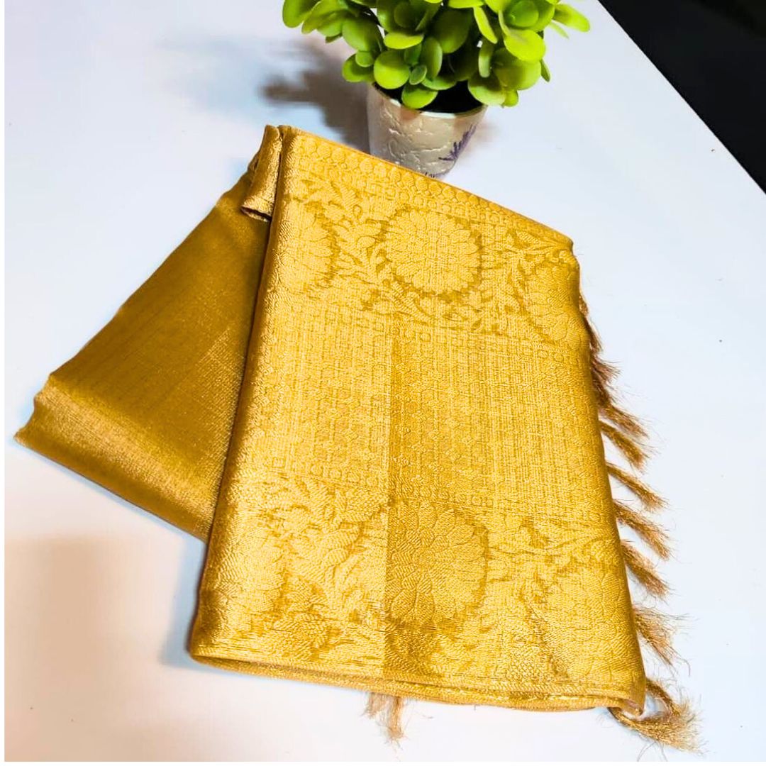 Golden Banarasi Tissue Silk Saree Alna Apparels