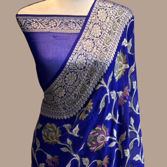 Blue Meenakari work Banarasi Silk Saree Alna Apparels