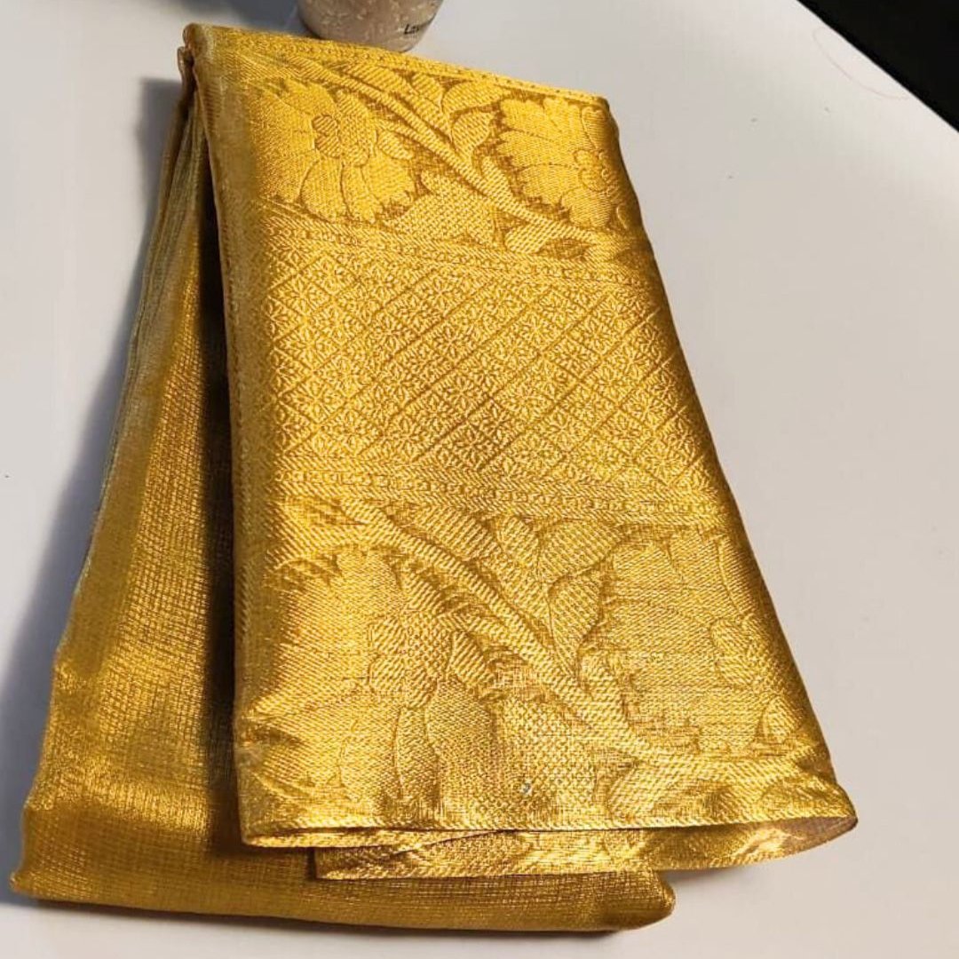 Golden Banarasi Tissue Silk Saree Alna Apparels
