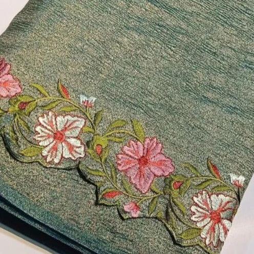 Greenish blue Banarasi Crush Tissue Embroidery Cutwork Saree Alna Apparels