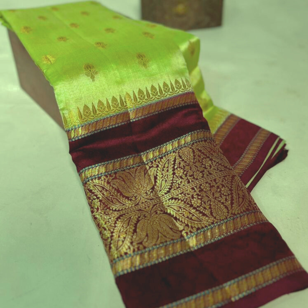 Olive Green Banarasi Kathan Dupion Silk Saree Alna Apparels