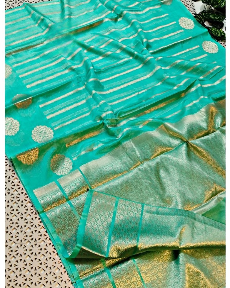 Greenish Blue Banarasi Warm Silk Saree Alna Apparels