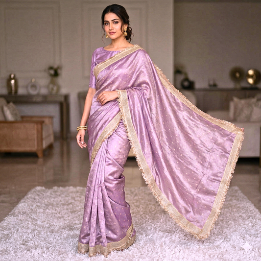 Purple Banarasi Tissue Silk Saree With Lace Work Alna Apparels