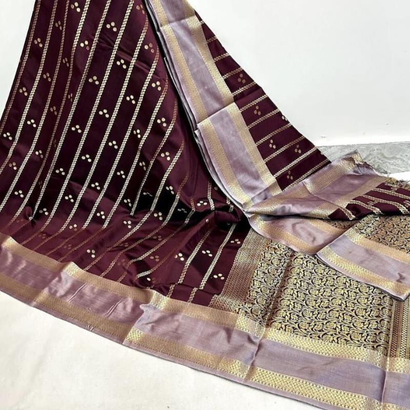 Brown Banarasi Soft Silk Saree Alna Apparels