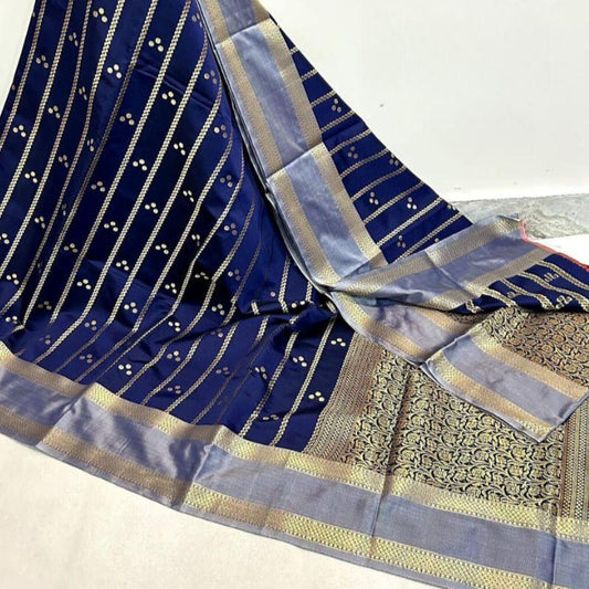 Navy Blue Banarasi Soft Silk Saree Alna Apparels