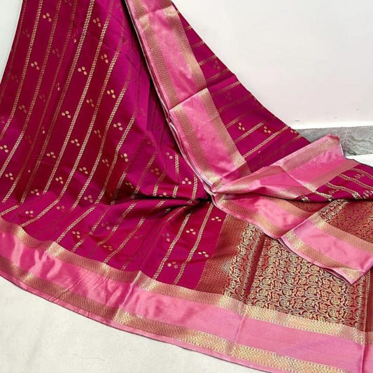 Pink Banarasi Soft Silk Saree Alna Apparels