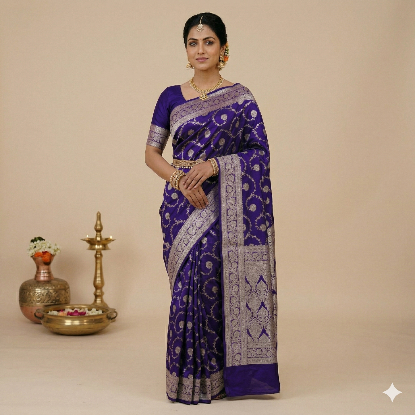 Violet Color Banarasi Mashru Silk Saree Alna Apparels