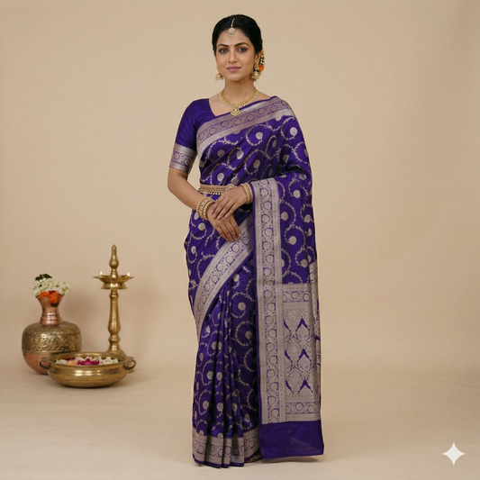Violet Color Banarasi Mashru Silk Saree Alna Apparels