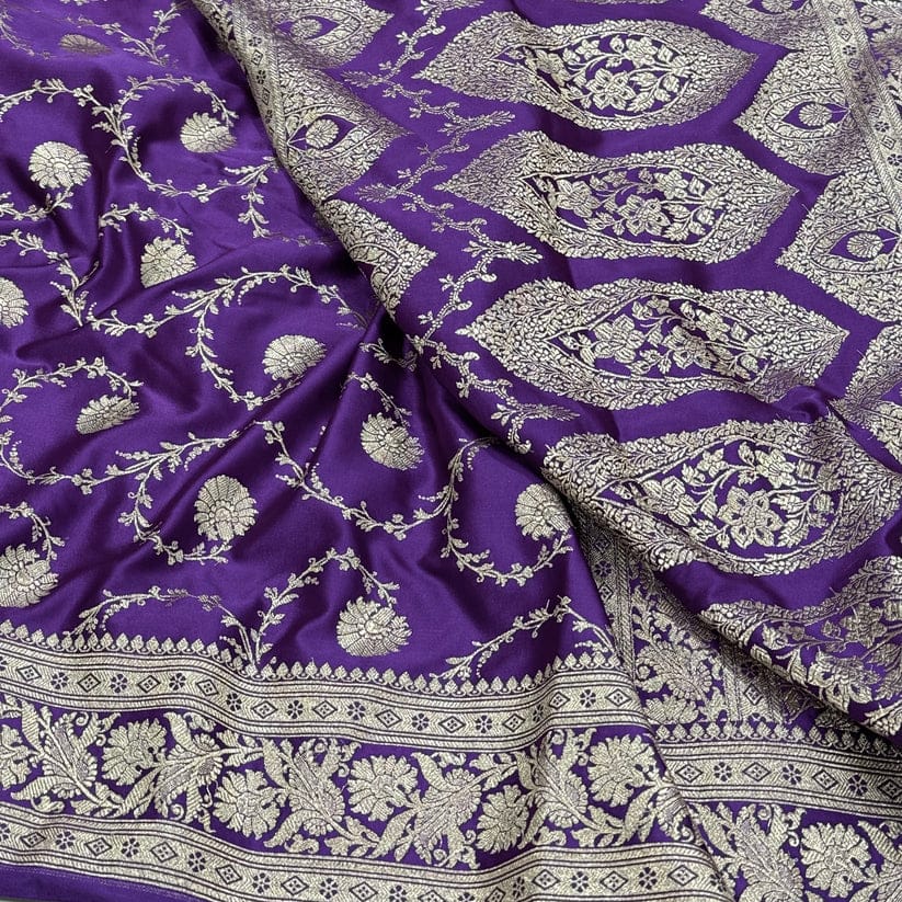 Violet Color Banarasi Mashru Silk Saree - Alna Apparels