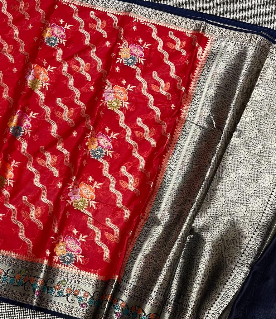 Red Meenakari work Banarasi Saree Alna Apparels