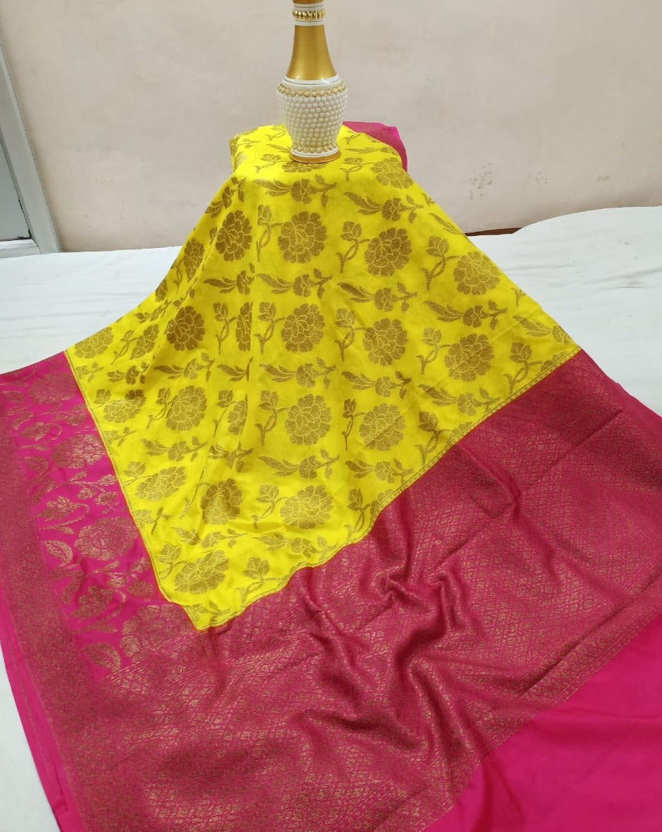 Yellow Color Banarasi Silk Saree Alna Apparels