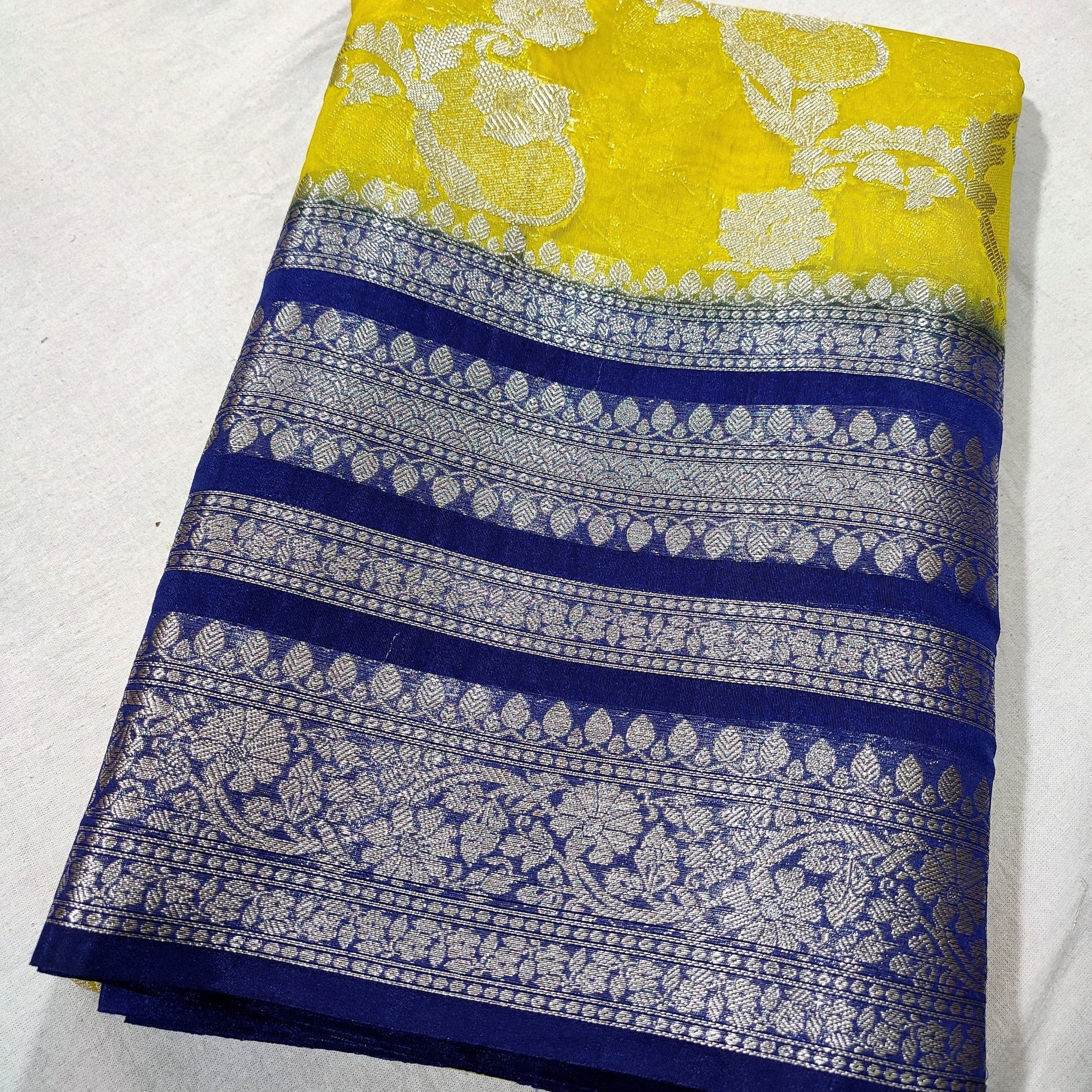 Yellow Color Banarasi Georgette Saree Alna Apparels