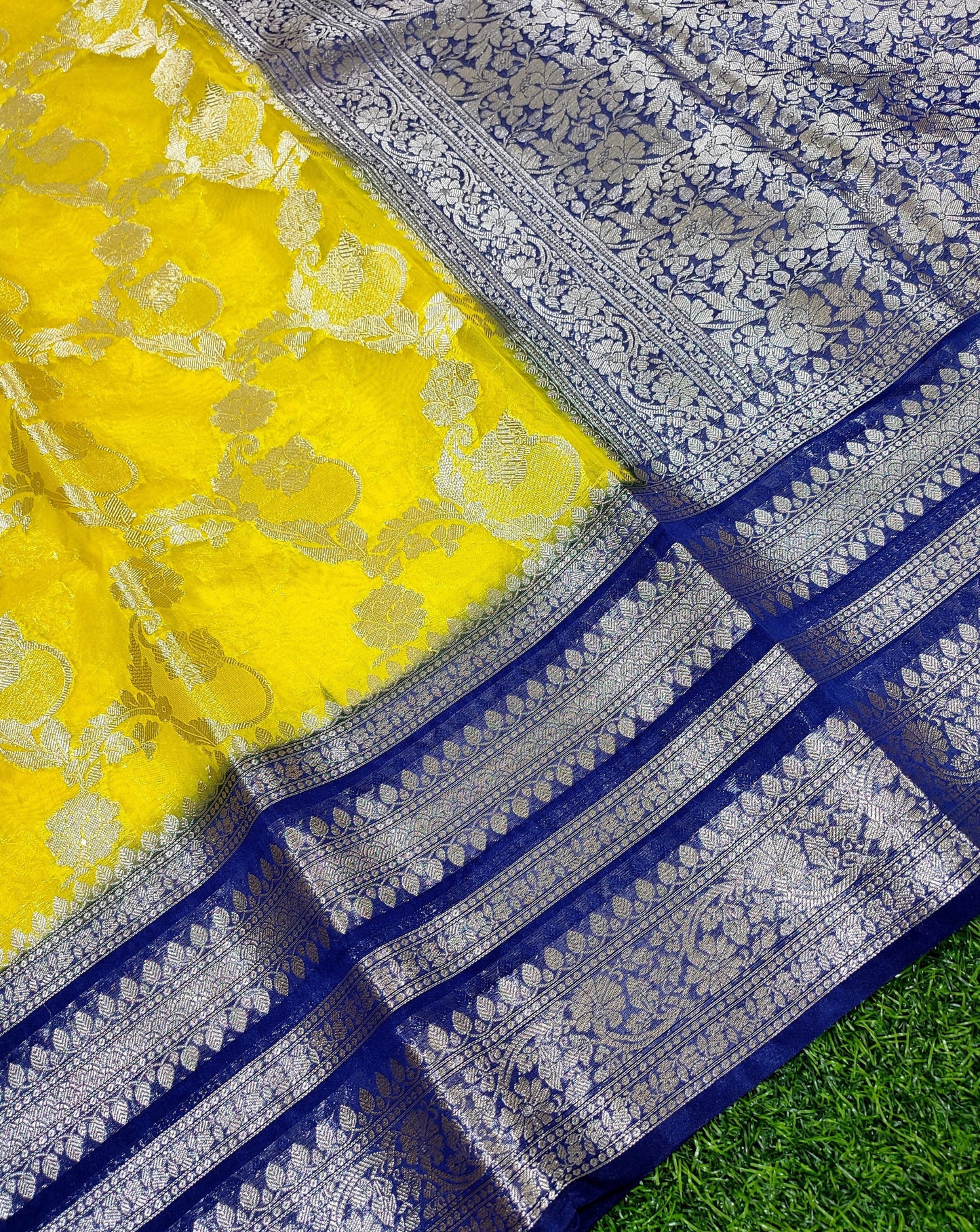 Yellow Color Banarasi Georgette Saree Alna Apparels