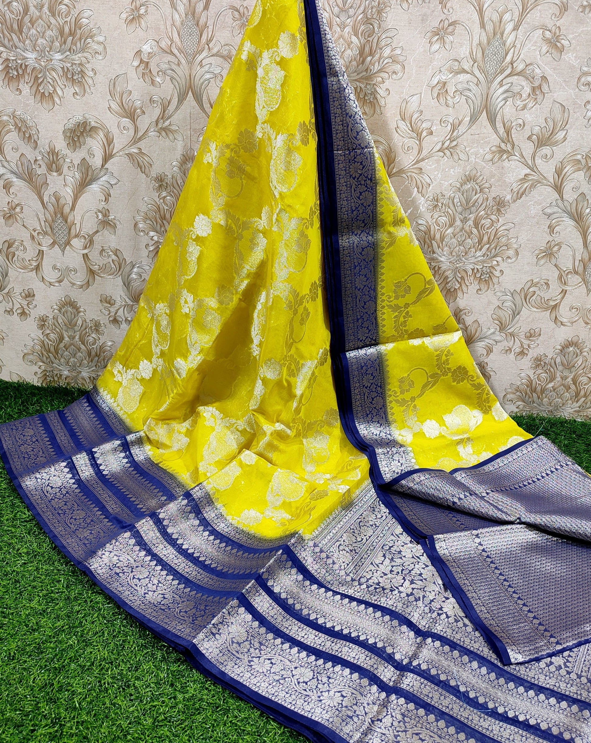 Yellow Color Banarasi Georgette Saree Alna Apparels