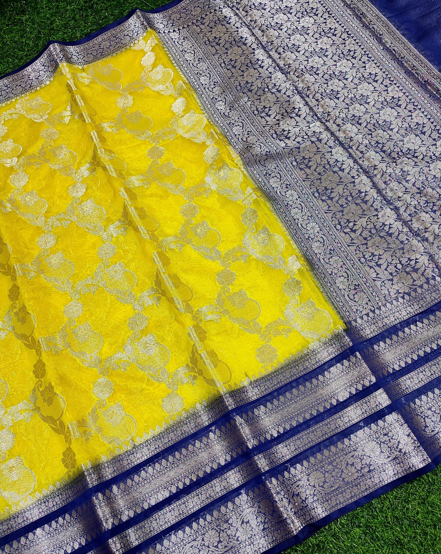 Yellow Color Banarasi Georgette Saree Alna Apparels