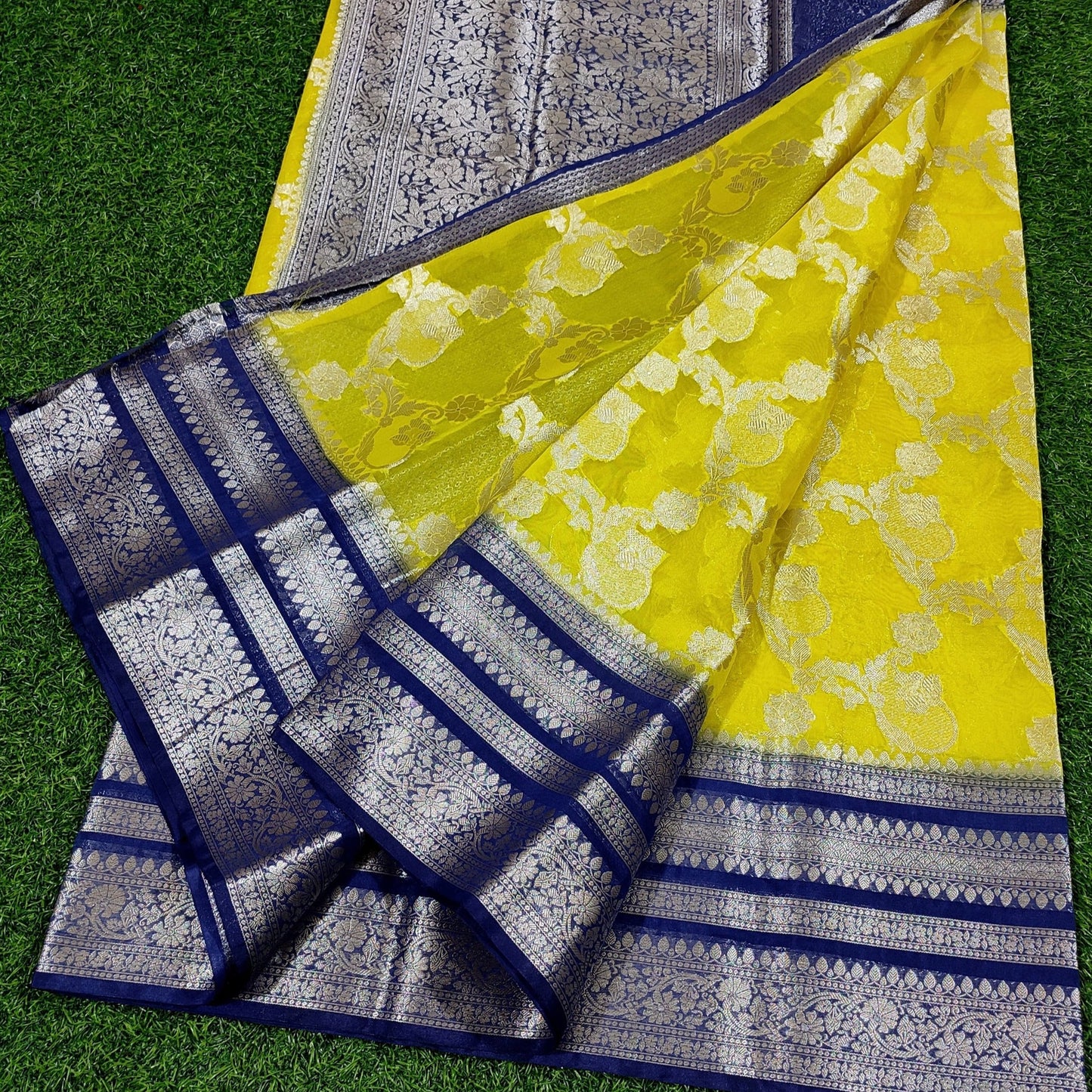 Yellow Color Banarasi Georgette Saree Alna Apparels