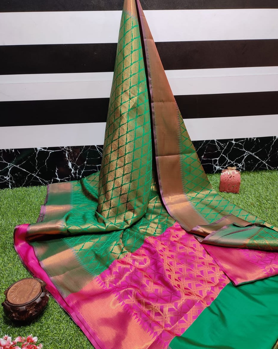 Green Banarasi Saree Alna Apparels