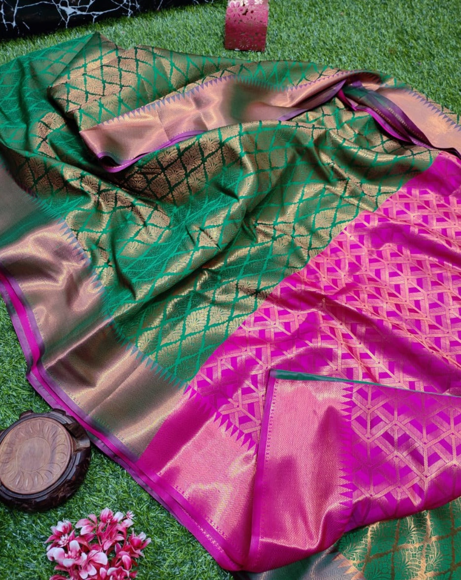 Green Banarasi Saree Alna Apparels