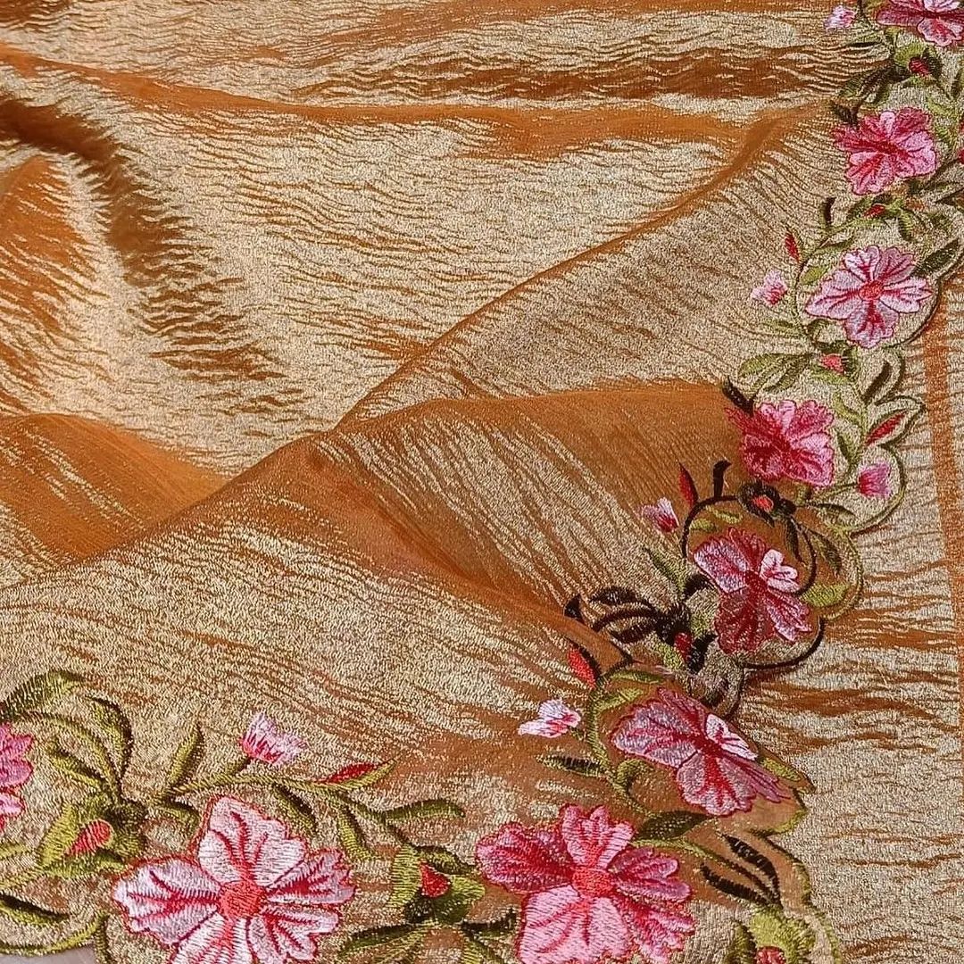 Gold Rush Banarasi Crush Tissue Embroidery Cutwork Saree Alna Apparels