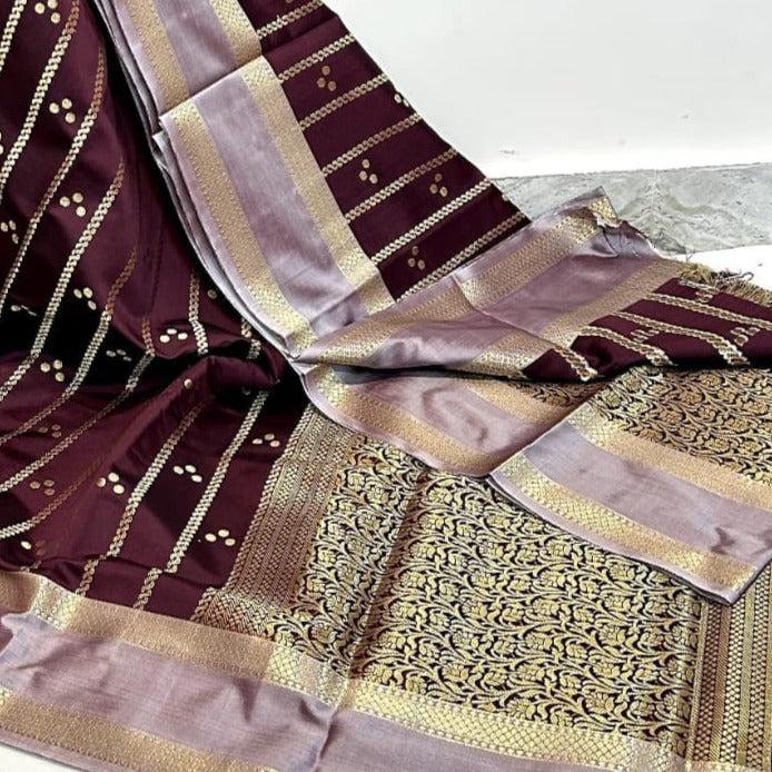 Brown Banarasi Soft Silk Saree Alna Apparels