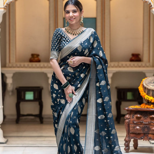 Navy Blue Banarasi Georgette Saree Alna Apparels