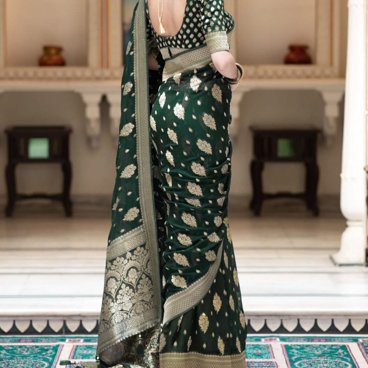 Green Banarasi Georgette Saree Alna Apparels