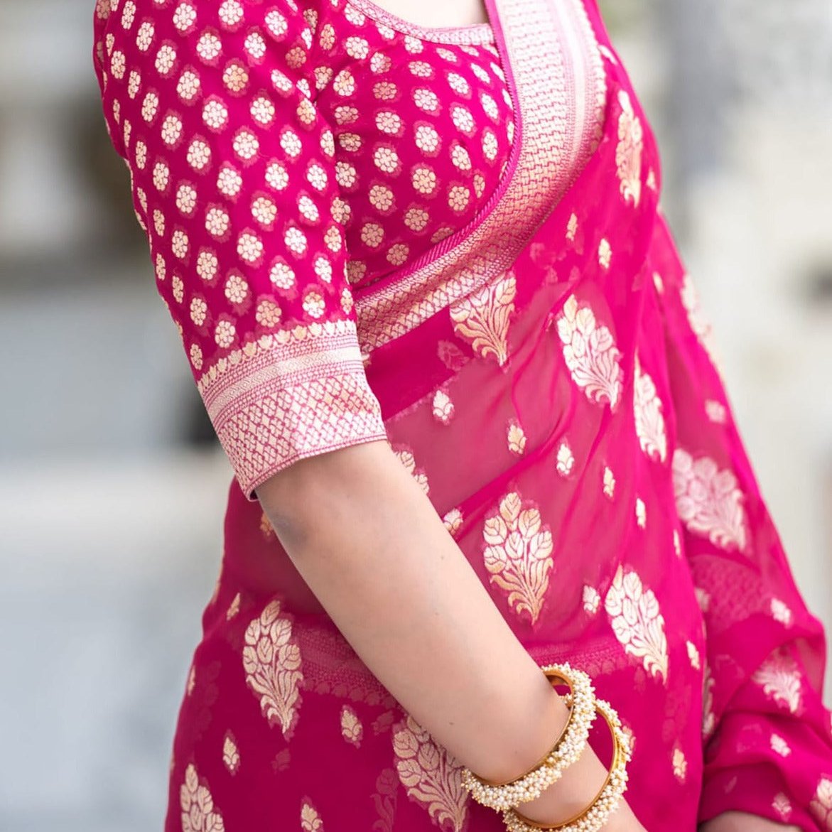 Pink Banarasi Georgette Saree Alna Apparels
