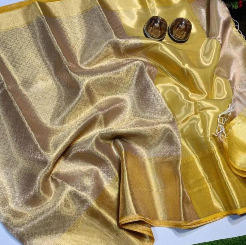 Golden Color Banarasi Tissue Silk Saree Alna Apparels