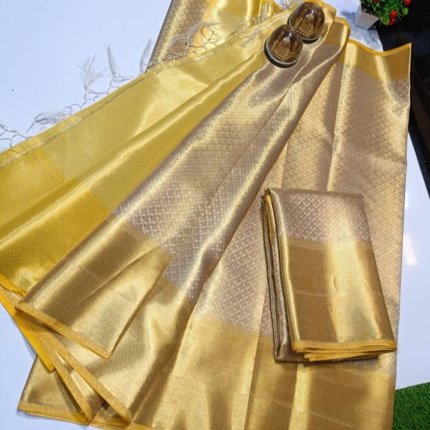 Golden Color Banarasi Tissue Silk Saree Alna Apparels