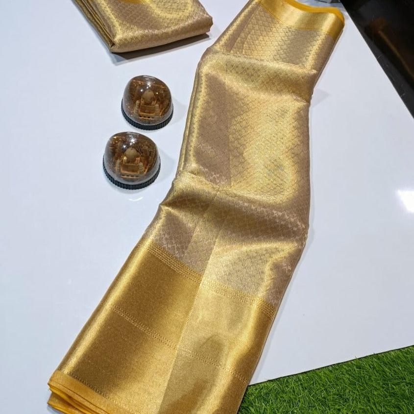 Golden Color Banarasi Tissue Silk Saree Alna Apparels