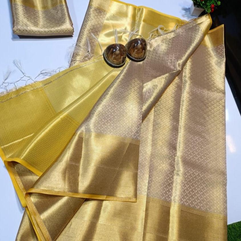 Golden Color Banarasi Tissue Silk Saree Alna Apparels