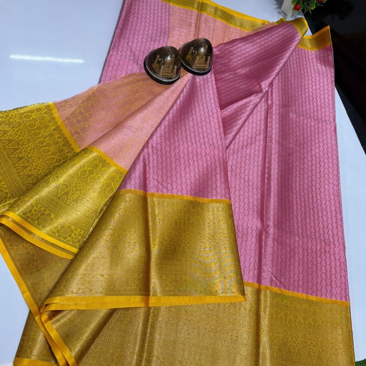 Pink Kora Muslin Tanchui Saree Alna Apparels