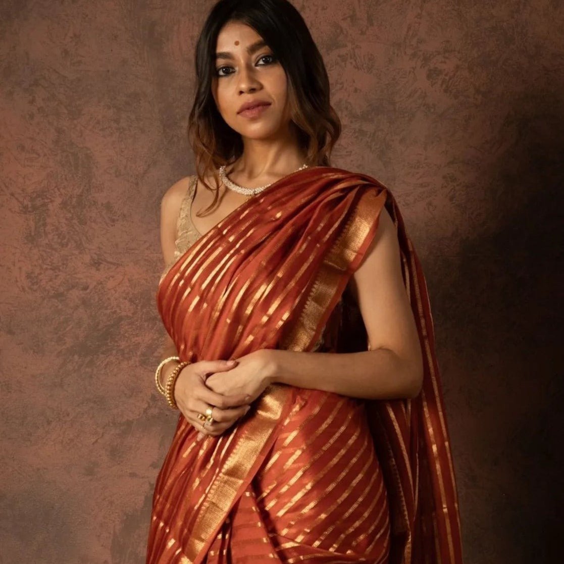 Gold Rush Color Banarasi Organza Silk Saree Alna Apparels