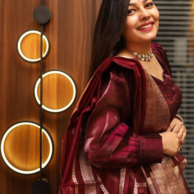 Maroon Banarasi Organza Silk Saree Alna Apparels