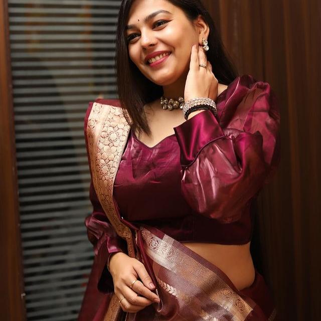 Maroon Banarasi Organza Silk Saree Alna Apparels