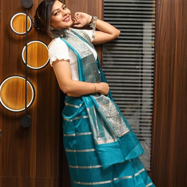 Blue Banarasi Organza Silk Saree Alna Apparels