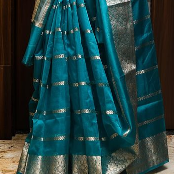 Blue Banarasi Organza Silk Saree Alna Apparels