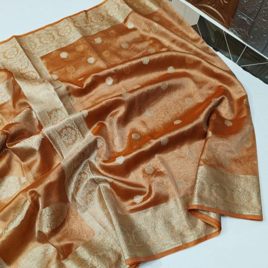 Orange Banarasi Tissue Silk Saree Alna Apparels