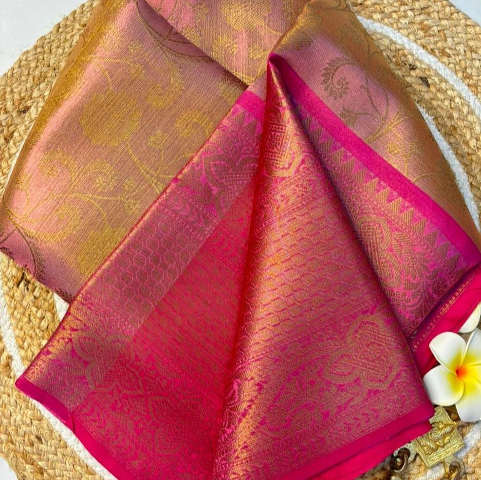 Pink Banarasi Tissue Silk Saree Alna Apparels