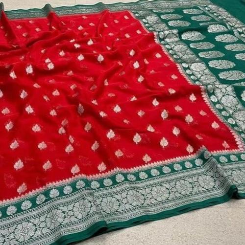 Red Banarasi Katan Georgette Saree Alna Apparels