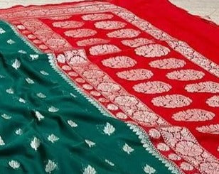 Green Banarasi Katan Georgette Saree Alna Apparels