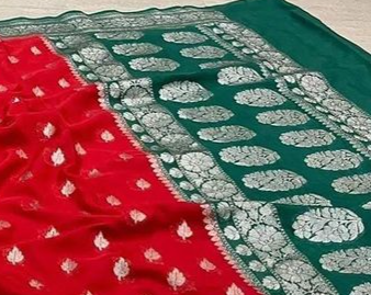 Red Banarasi Katan Georgette Saree Alna Apparels