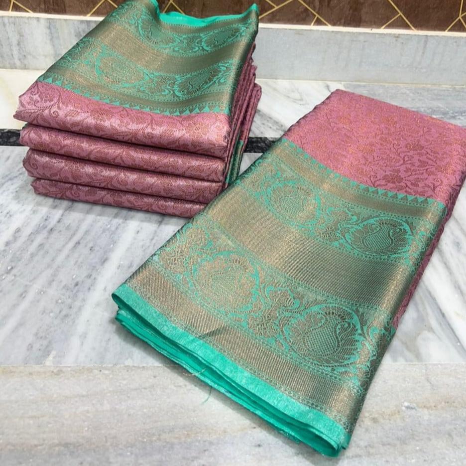 Pink Banarasi Tissue Silk Saree Alna Apparels