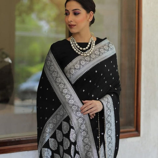 Black Color Banarasi Katan Georgette Saree Alna Apparels