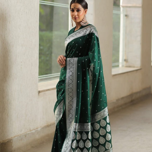 Green Color Banarasi Katan Georgette Saree Alna Apparels